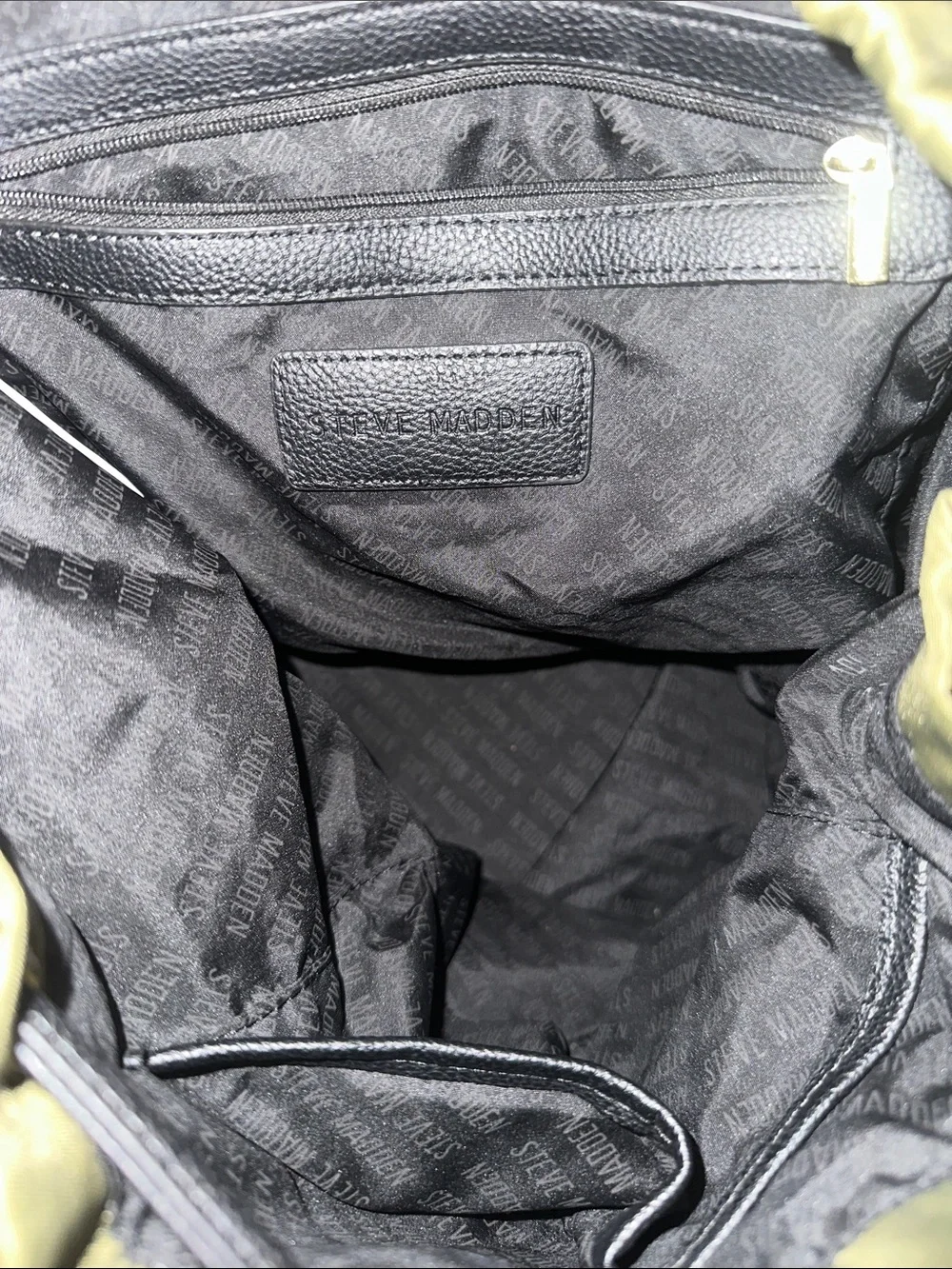 Steve Madden Olive & Black Nylon Backpack with Gold Hardware